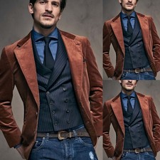 Corduroy 2Pcs Men's Suits Notch Lapel Formal Slim Fit Coat Blazer Dinner Jacket