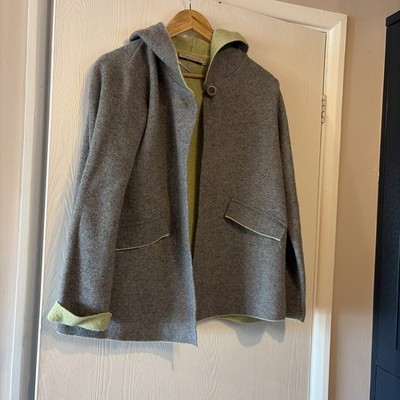 Chiaramente Damen Strickjacke Pullover M grau grün Kapuze Knopf Feinstrick Wolle
