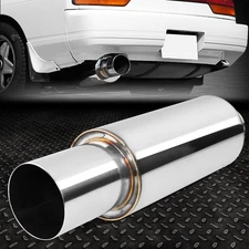 2.25" INLET STAINLESS STEEL STRAIGHT-THROUGH EXHAUST MUFFLER 3" OD ROUND TIP 