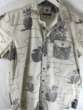VISSLA  Print Button Up Hawaiian Shirt Large Hula Pineapple Slim Fit Casual