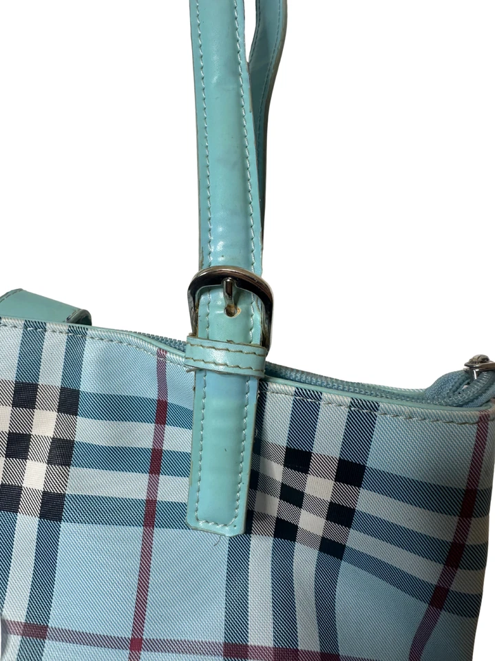 Burberry Blue Label Plaid Tote Bag – Aqua Check Pattern – Made in England – Pre- - Image 2 of 4
