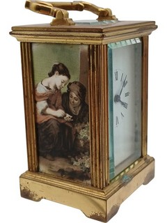 Antique Carriage Clock Roman Numerals Gold Finish Used