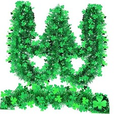 33 Ft by 4.3" St. Patrick's Day Tinsel Garland Decoration with Shamrocks Green