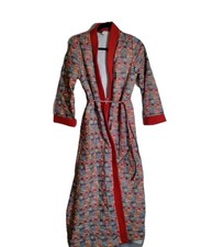 Vintage 70's Multi Colo Cotton Blend Long Robe Size Small