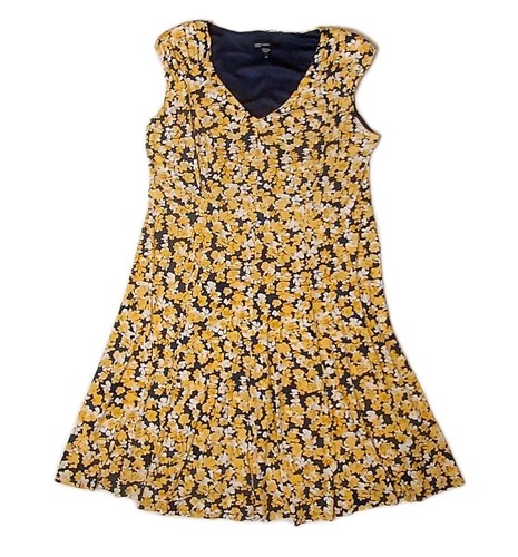 Maggie London Dress Women 2X Yellow Blue Floral Midi Stretch Colorful Spring