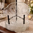 Vintage 1950's Federal Clear Glass Homestead Hospitality Snack Trays - Set of 7