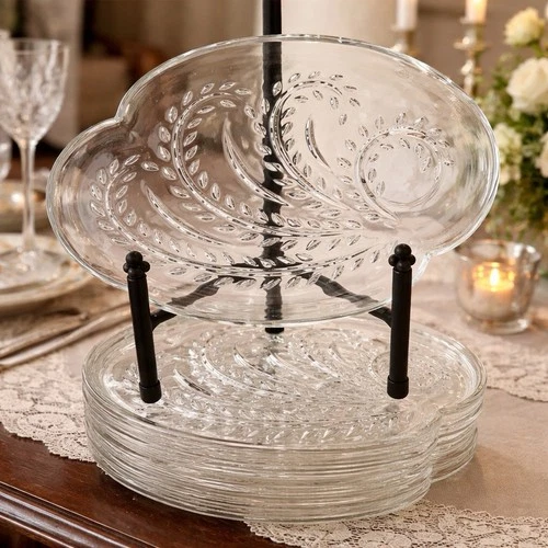 Vintage 1950's Federal Clear Glass Homestead Hospitality Snack Trays - Set of 7