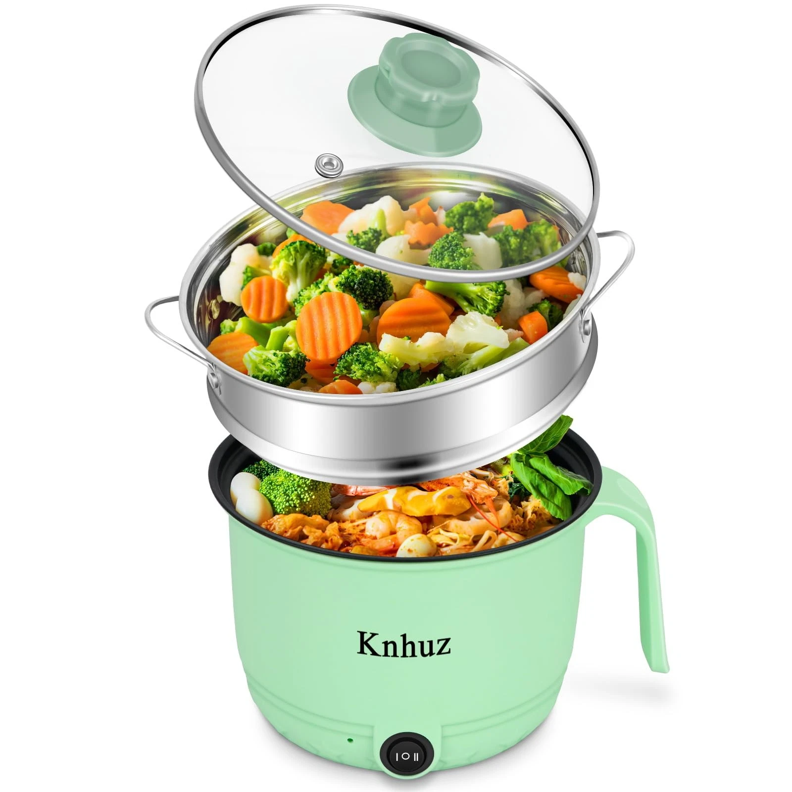 Hot Pot Electric With Steamer,Rapid Ramen Cooker,1.8L Mini Portable Self Heat...