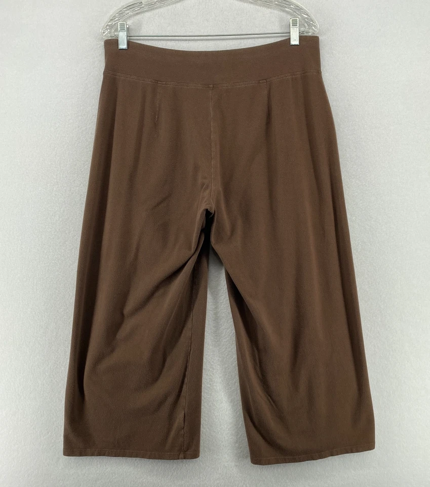EILEEN FISHER Pants M Cotton Stretch Jersey Wide Leg Cropped Pull On Brown USA - Image 3 of 4