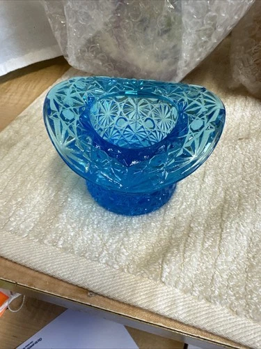 Vintage Fenton Aqua Marine Blue Daisy and Button Top Hat Toothpick Votive Holder