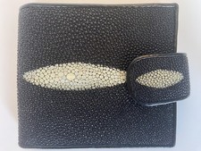 Genuine Stingray Leather Bifold Wallet Black Shagreen Handmade Thailand Magnetic