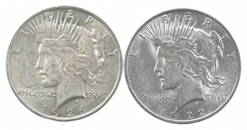 1924 & 1922 & Peace Silver Dollar $1 Bullion Collection Lot *881
