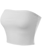 MixMatchy Women's Strapless Tube Tops Basic Bandeau Crop Small, White