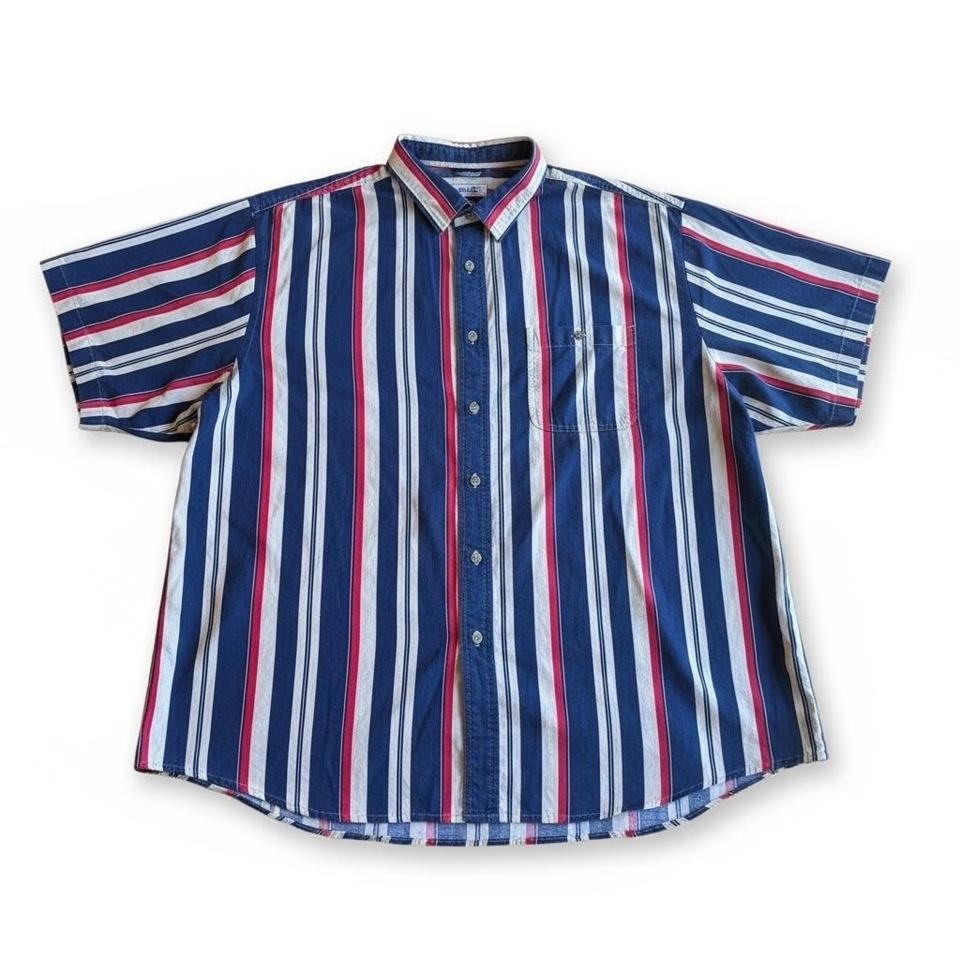 Basic Editions 90s Vertical Stripe Button Up Navy… - image 1