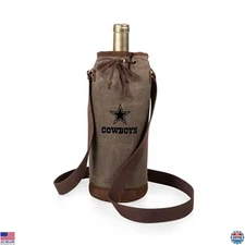 PICNIC TIME NFL Distressed Waxed Canvas Insulated Wine Tote - Single Bottle