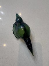 Hand Blown Art Glass Green Iridescent Seashell Conch Sculpture 6.5  