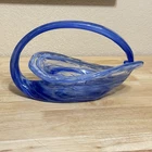 Handblown Murano Blue Swirl Art Glass Basket Vintage Sculptural Cornucopia