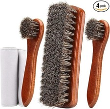4-Piece Horsehair Shoe Brush Shine Kit, Shoe Polish Kit, Leather Shoes Boot Clea