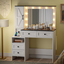 Makeup Vanity Desk with LED Mirror Lights, Dressing Table with Charging Station