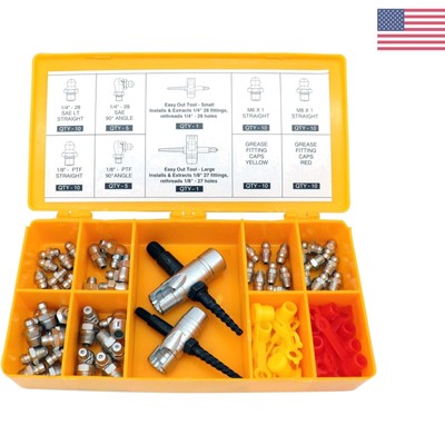 Complete Grease Fitting Kit - SAE and metric Zerks, multi-tools, fitting caps
