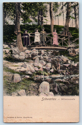 Bad Schwartau Germany Postcard Wilhelmsquelle Bridge Stream c1905 Antique