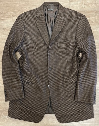 GIORGIO ARMANI VESTIMENTA BROWN BLACK HOUNDSTOOTH FLANNEL WOOL BLAZER 40 R 40R - Picture 5 of 14