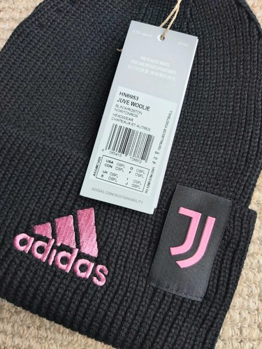Official LARGE ADIDAS JUVENTUS Black Pink Football BEANIE HAT Toque OSFL HN6953 - Picture 2 of 6