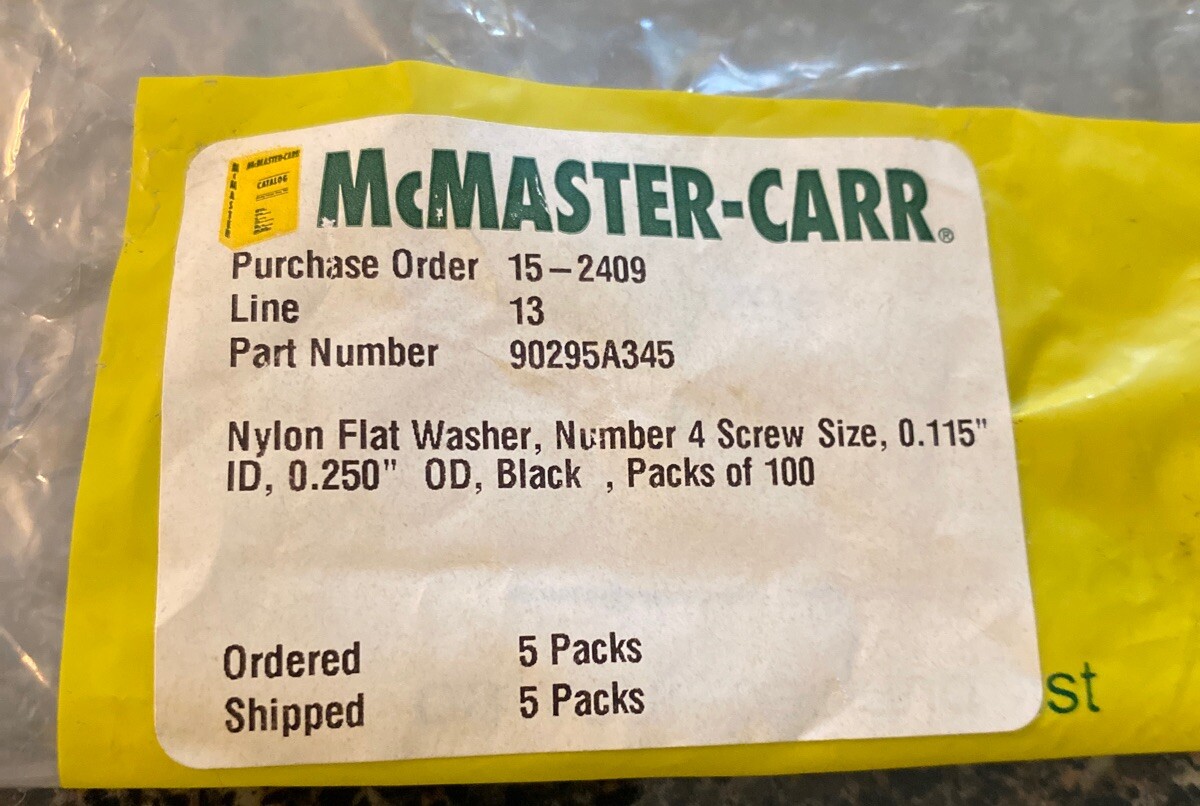 Bag of 68 McMasterCarr 4 .115” ID .25” OD Nylon Flat Washer P/N