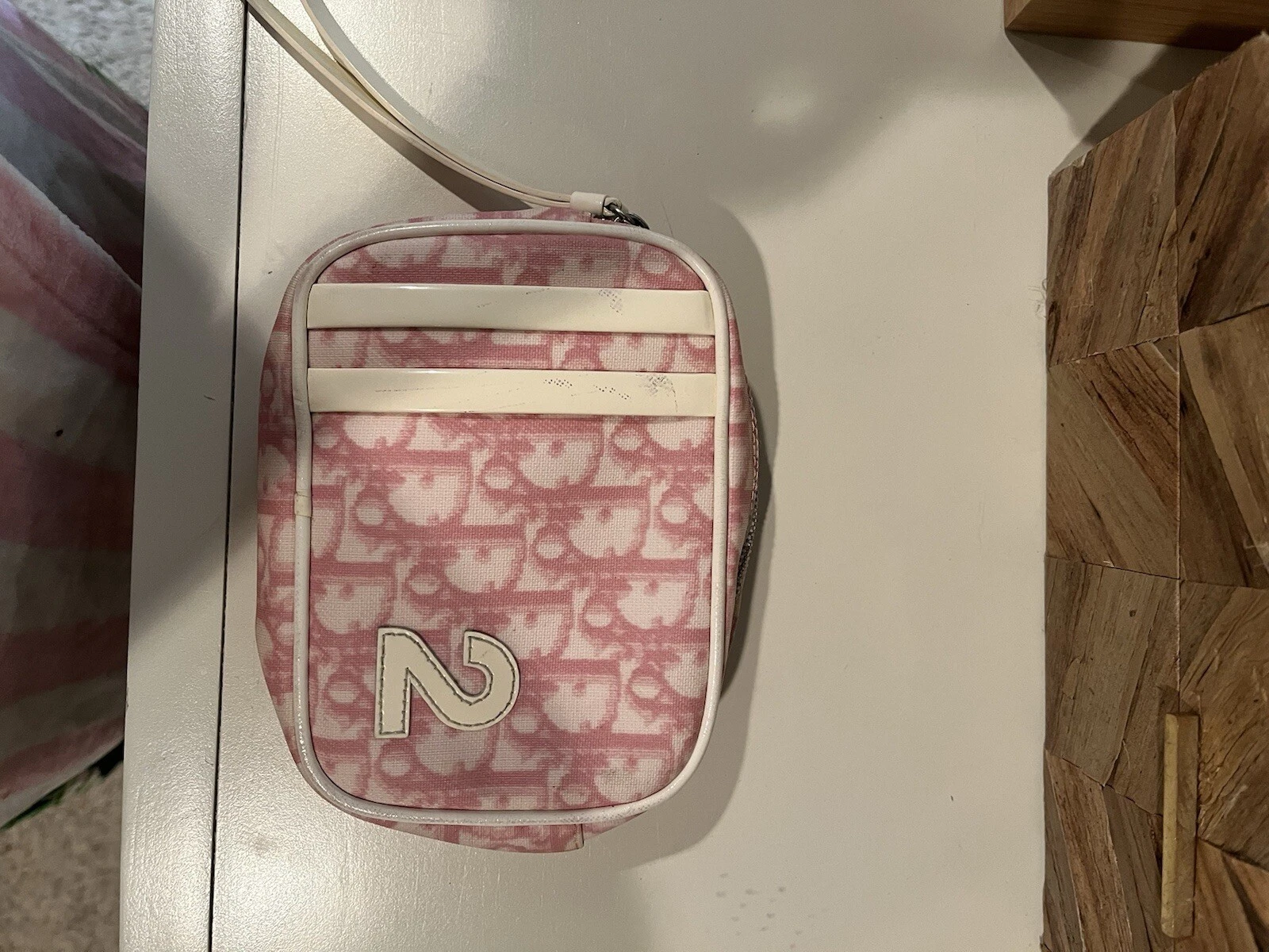 Sac bracelet monogramme Christian Dior Trotter toile rose