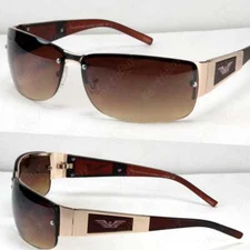 New Mens Rectangular Sunglasses Shades Wrap Brown Eagle Retro Vintage Fashion