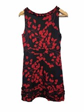 Tory Burch Dress 100% Silk Red Black Printed Sleeveless Pleated A Line Size 8