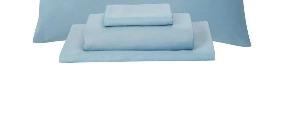 Juego de Sábanas Queen Azul Claro Fundas de Almohada Sábana Ajustable Sábana Plana 100% Poliéster Foto 2 de 4