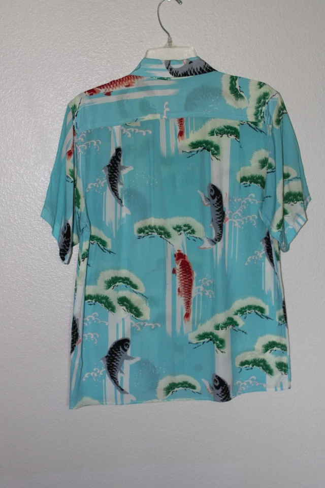 Camisa Hawaiana Avanti Seda Cuello Lazo Para Hombres S Koi Carpa Pez Bolsillo Rara Foto 3 de 4