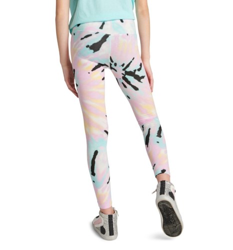 NWT Justice Girls LARGE 12-14 Aqua Pink Black Spiral Tie Dye Leggings Stretchy - Picture 3 of 5