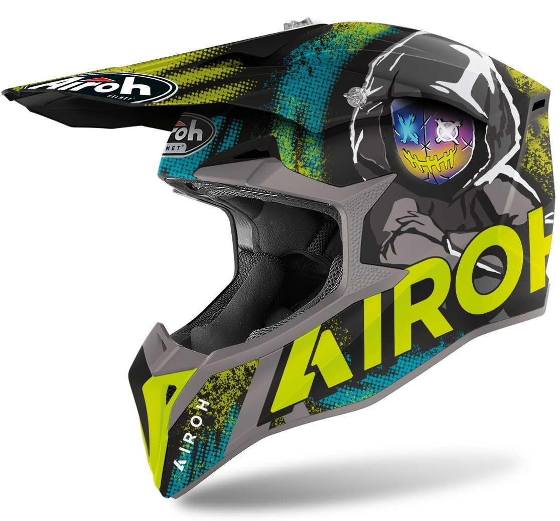 CASCO HELMET MOTO CROSS ENDURO AIROH WRAAP ALIEN YELLOW MT NERO GIALLO FLUO TG L