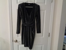 Express Womens Black Metallic Shimmer V Neck Long Sleeve Dress Size XS