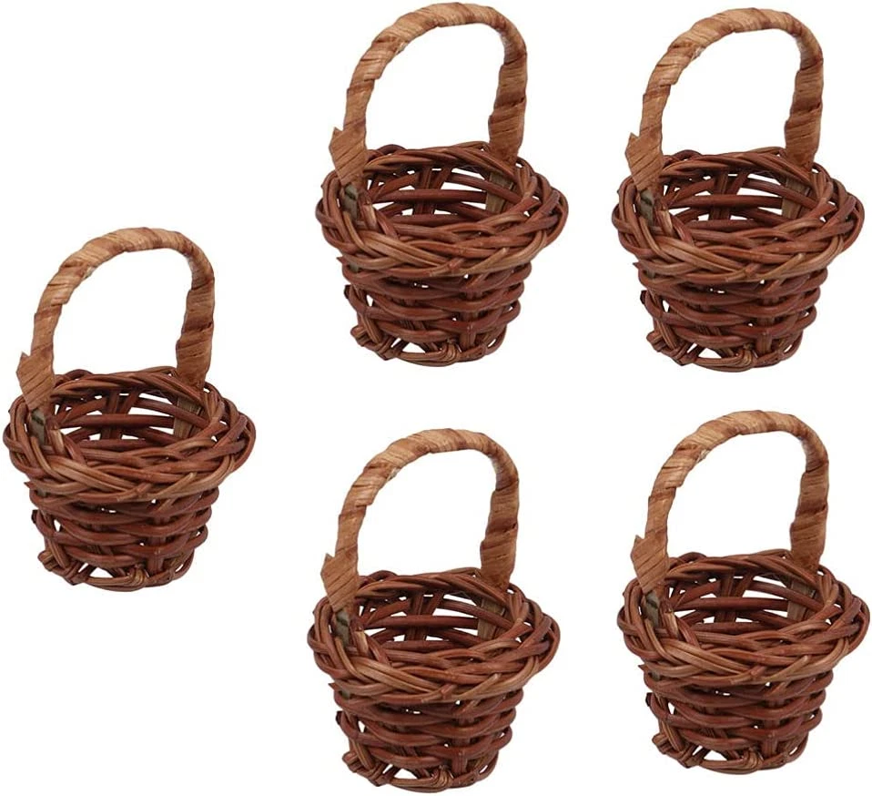 Cabilock 5pcs 1 6 Mini Woven Baskets with Handles Flower Basket