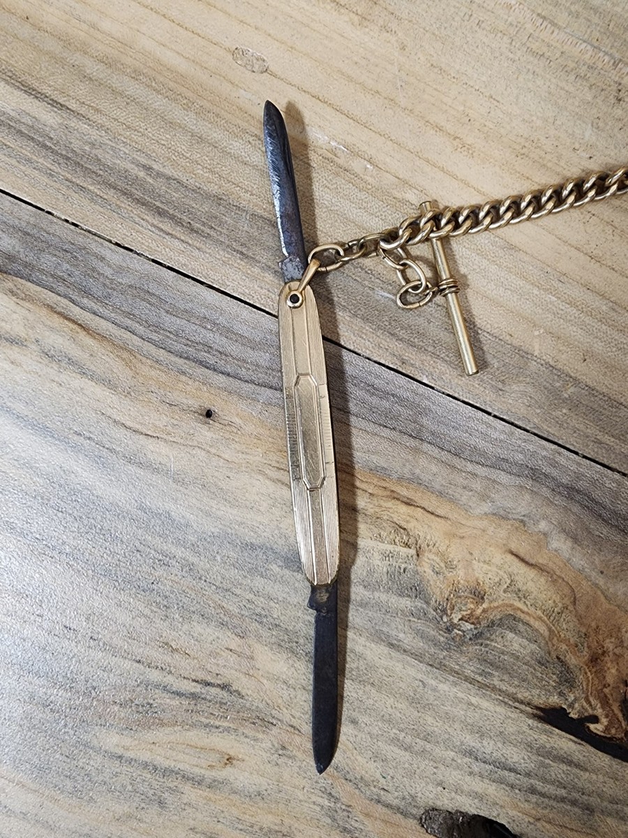 Simmons Gold Filled Pocket Watch Chain W/Gold Knife Fob R175 | eBay