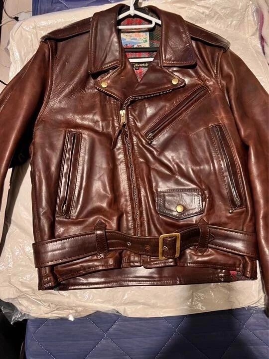 Aero Leather front quarter horsehide double rider jacket Size 38 Brown From  JP