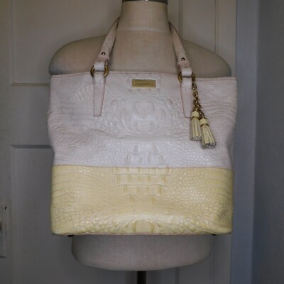 Brahmin Mediume Melbourne Asher Tote White Dandelion Yellow Croc Embossed 