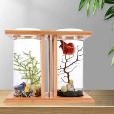 Small Betta Desktop Dual Glass Fish Tank Mini Table Aquarium Betta Fish Bowl