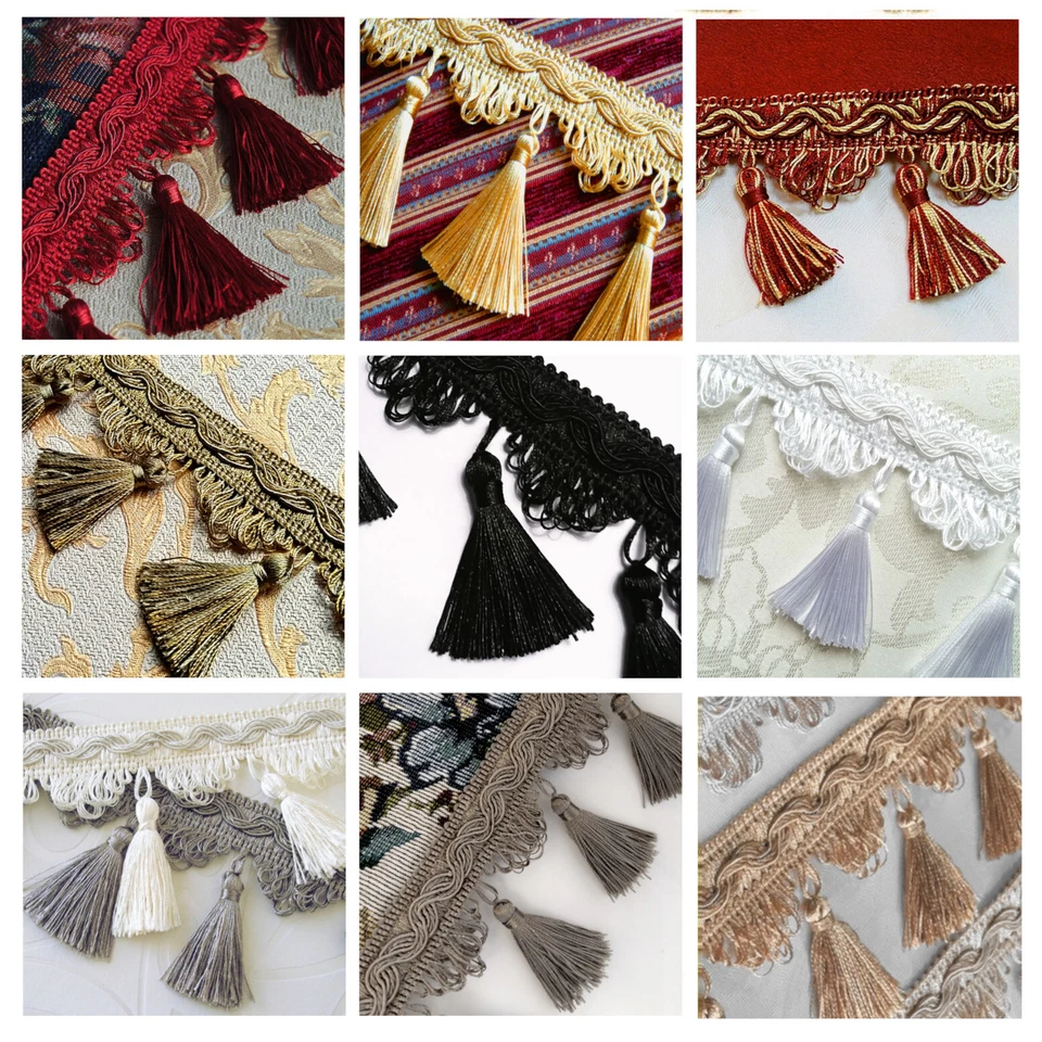 ab 1m Luxus Quastenborte 8cm breit 12 Farben Quasten Troddel Deko Bänder Spitze