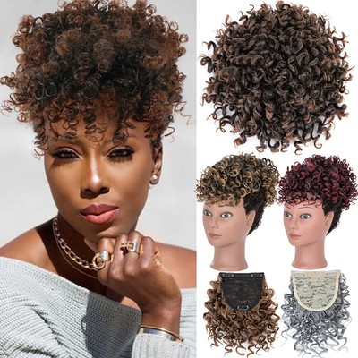 Drawstring Ponytail Afro Puff Hair Bun Chignon Short Curly Chignon with Bangs