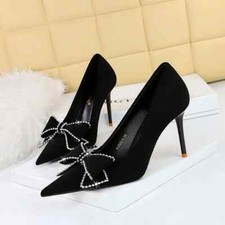 Decolte Scarpe Donna 9 cm Eleganti Nero Strass Pelle Sintetica Comodi 74294
