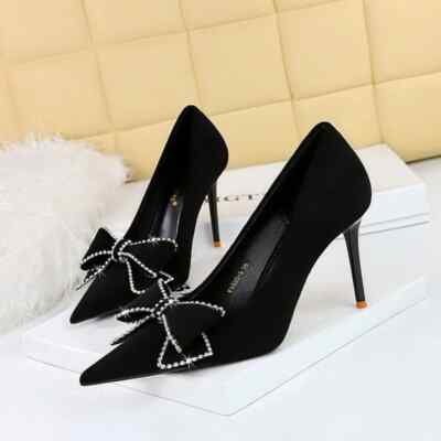 Pumps Damenschuhe 9 CM Elegant Schwarz Strass Leder Kunststoff Komfortabel 74294