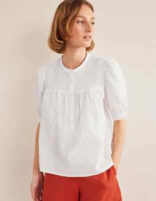 New $90 BODEN Puff Sleeve Seersucker Blouse  White US Women's 10 UK 14 FR 42