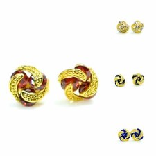 Small Gold Plated Stud Earrings Knot Design CZ Stones Woman Jewellery Fashion