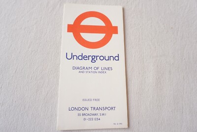 1972 Nr. 2 London Transport U-Bahn Karte Diagramm der Linien U-Bahn Ref 173 sehr guter Zustand