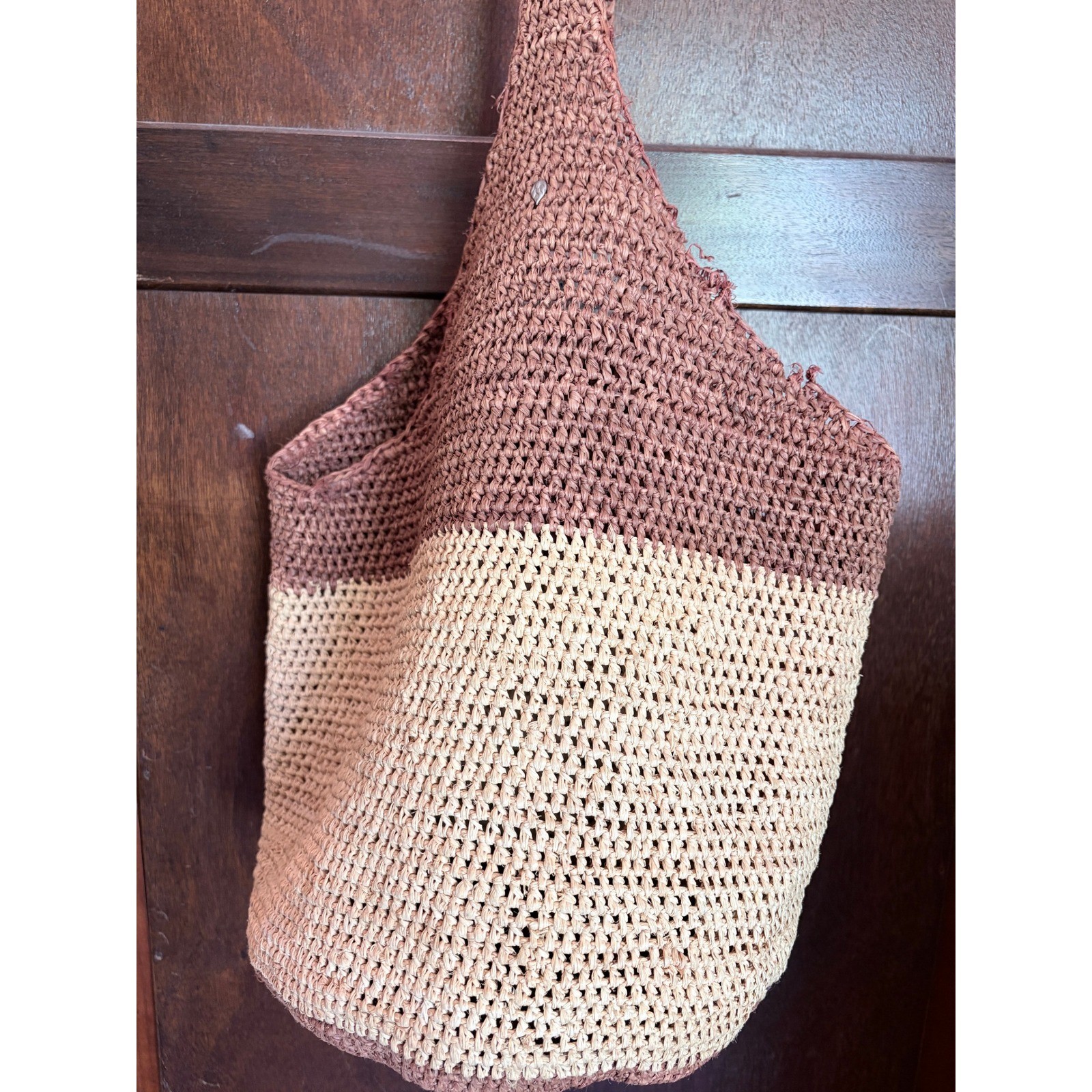 Helen Kaminski Raffia Hobo Bag Natural Brown Crochet Shoulder Bag Madagascar
