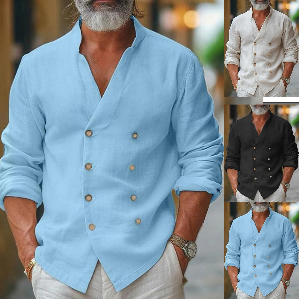 FILA Cardigan camicia lino collo alto due file manica lunga uomo alla moda